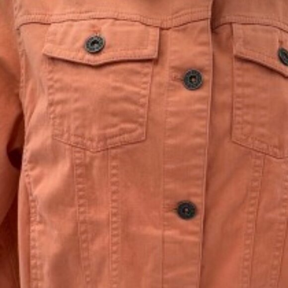 LL Bean Women's Size XS Petite Orange‎ Denim Button Up Jean Jacket - Picture 2 of 10